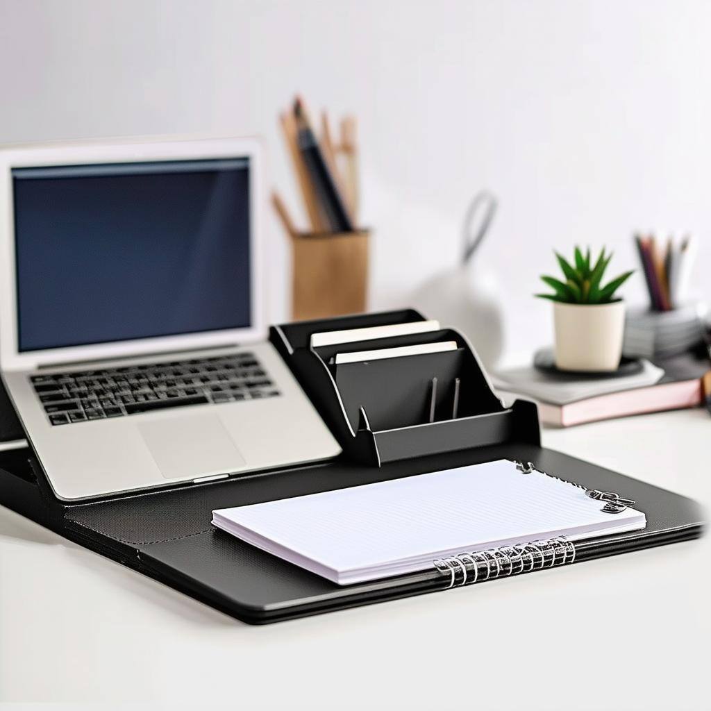An image of the Ultimate Desk Organizer, Smart Notepad, and Ergonomic Laptop Stand products offered by Teephars Corner
