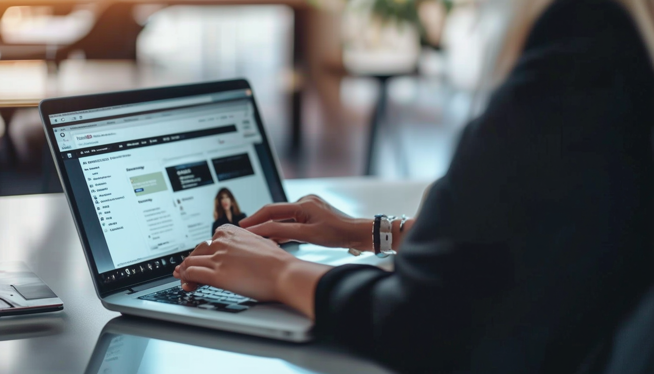 A professional executive assistant scrolling throu